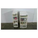 Plastic storage drawers full of craft supplies