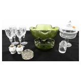 Mixed group, includes glass compote, flower frog,