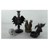 Halloween decor, includes skull, gargoyle candle
