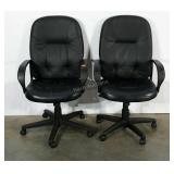 Two vinyl, adjustable office chairs, minor arm