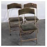 Three early Folding Card Table Chairs, microfiber