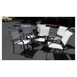 6 patio chairs, aluminum frames, mesh seating,