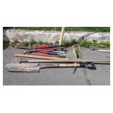 Long handle tools to include shovel, Clippers,