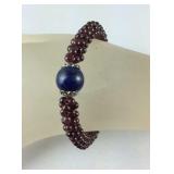 Beaded bracelet with lapis stone 6in