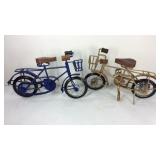 Decor, two wooden and iron bicycle decor pieces