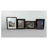 Four framed foiled art pieces, includes