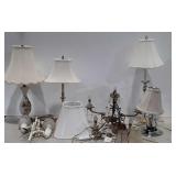 Group of lamps, shades, light fixtures, and
