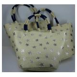 Three handbags, woven texture, silver stars,