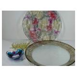 Colorful glasswares, two candy dishes and two