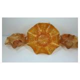 Marigold ruffled carnival glass candy dishes