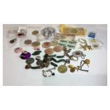 Foreign bills, political pins, Heinz pins,