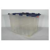 Poly storage tote with hinged lid. Measures