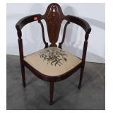 Lovely Accent Corner Chair, floral needlepoint