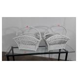 Three White Wicker Magazine Racks
