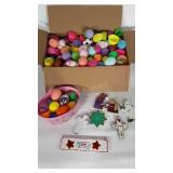 Box of plastic Easter eggs. Lots of different