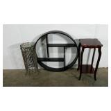 Two small stands and a wall mount circular shelf,