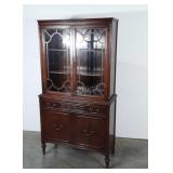 Mahogany Flat Wall China Cabinet, Drawer over