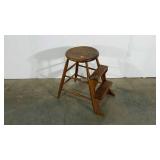 Early wooden step stool, 23" tall, cracked as