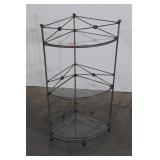 Corner shelf, wrought iron with 3 glass shelves,