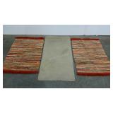 Three scatter rugs, two colorful throws 23" x 32"