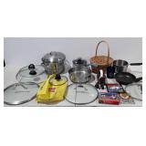 Kitchenwares, pans, lids, basket, youth large