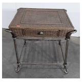 Wicker Sunroom End Table, Iron Base with natural