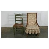 Slat seat chair and upholstered rocking chair