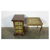 Decorative painted stand and  gold accent table,