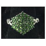 Size 7 Fern green crystal Swarovski cluster ring