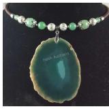 Green agate gemstone cord necklace 17in