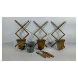 Planters and mini-gardening tools, rust as shown