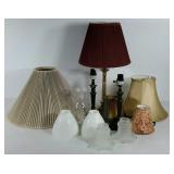 Group of table lamps and shades