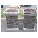 Two outdoor propane fire pits, column design