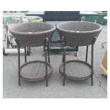 Pair of Outdoor Side Stands, all weather wicker,