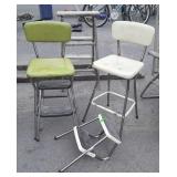 Two early Kitchen Stools and stool