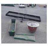 Outdoor Lawn items, two 42" tomato gages, rain