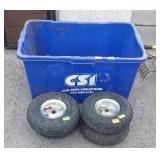 4 Hand Cart Tires with wheels plus plastic tote