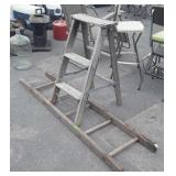 Two pc wooden ladder lot, 32" high step ladder,