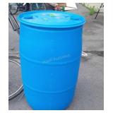 Blue 55 gallon poly Barrel, seller code BQ.