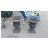 Pair of Cast Pedestal Flower Urns, 16dia x 18"