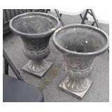 Pair of Outdoor Pedestal Flower Urns, resin
