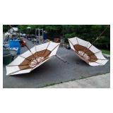 Two Outdoor Umbrellas, fabric tiered, 8ft used