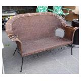 Wicker Outdoor Loveseat, wrought iron legs, a
