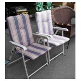 Two Folding Outdoor chairs, cushion seating in