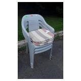 3 poly stacking chairs with cushions