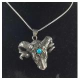 .80ct blue howlite goat head stainless pendant