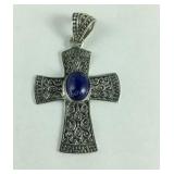 Sterling lapis lazuli cross pendant 2.34cts