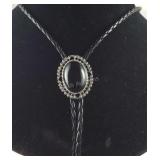 30ct black onyx and faux leather 18in silvertone