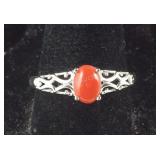 Size 9 Sterling coral cabochon solitaire ring