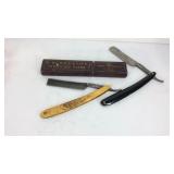 Two straight razors one is Beddy Curry and Bros